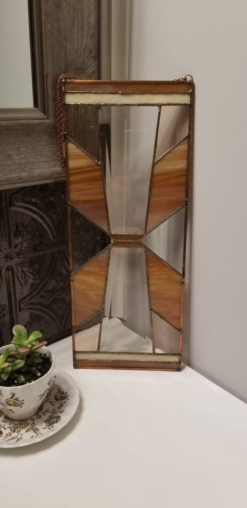Tan / Brown Stained Glass Suncatcher With Bevels Neutral Etsy