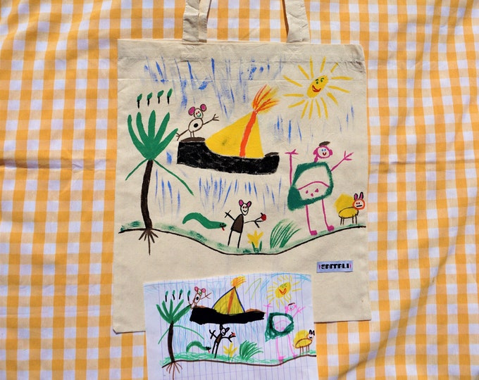 your kid's painting on a tote