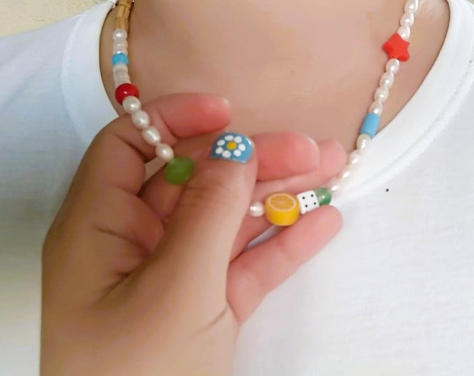 patchwork fresh pearls necklace