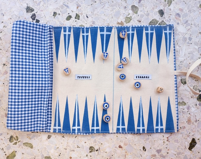 evil eye + greek flag roll backgammon,  greek tavli