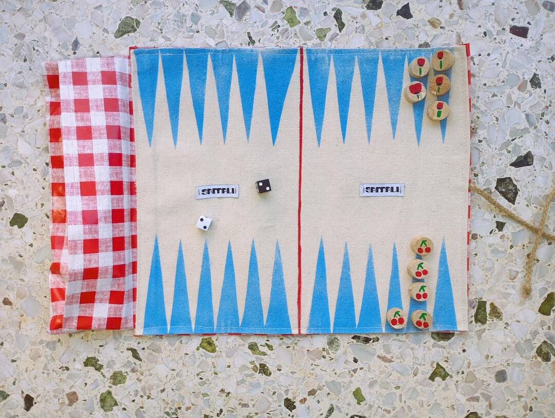 Poppy Checkers Roll Fabric Backgammon With Water Resistant Cover and Poppies / Cherry ...