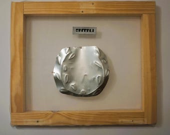 Olive wreath, aluminum on stretched organza