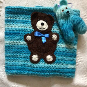 Crochet baby blanket and teddy