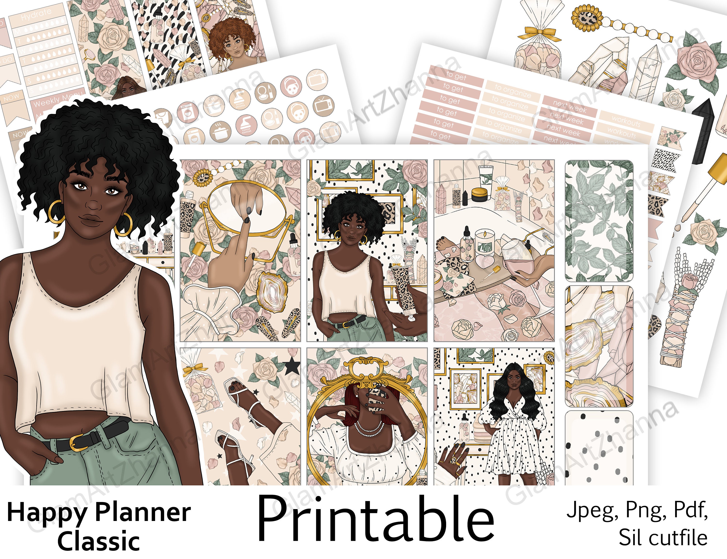 African american happy planner classic printable stickers | Etsy