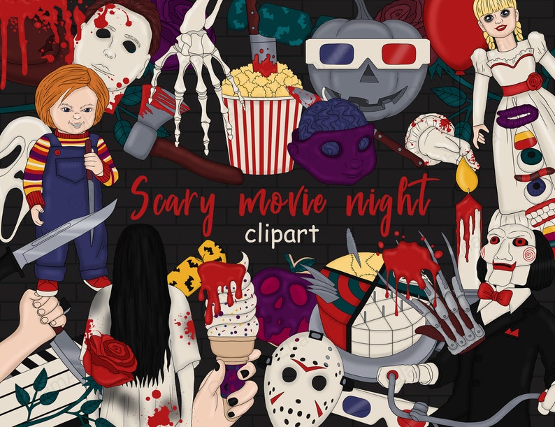 Scary movie night clipart halloween clipart halloween clip Etsy