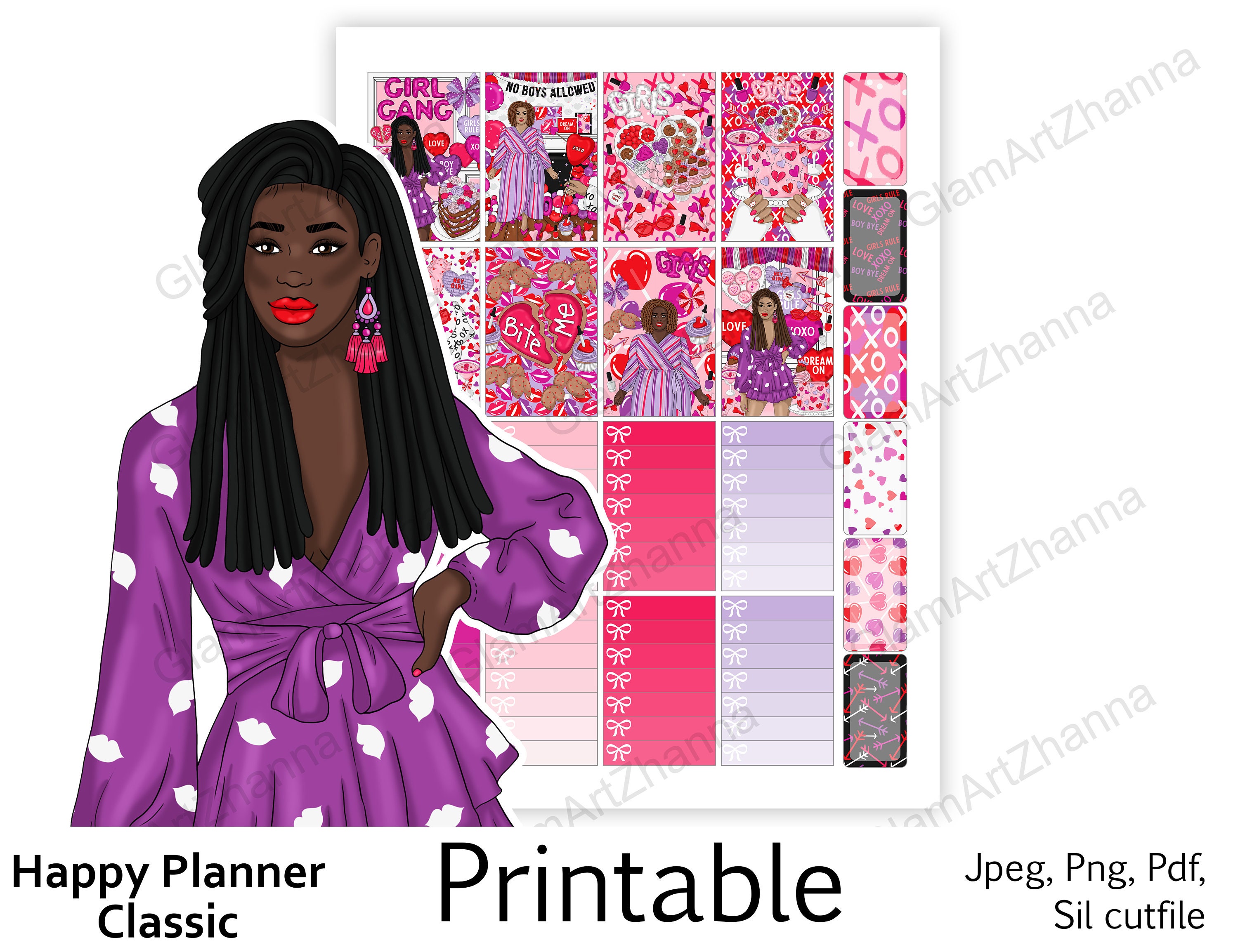 African American Galentine's Day Happy Planner Printable | Etsy