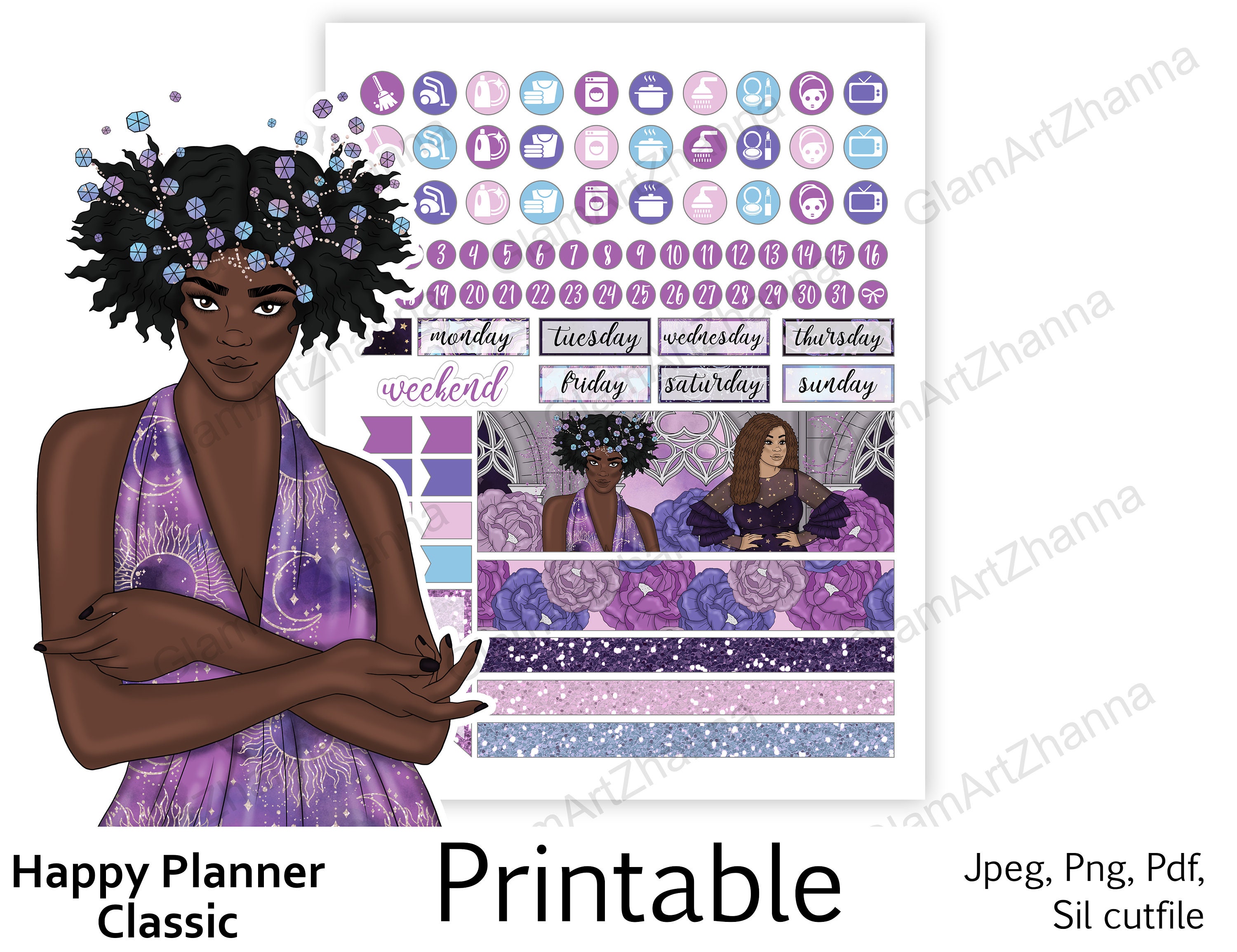 African american happy planner classic printable stickers | Etsy