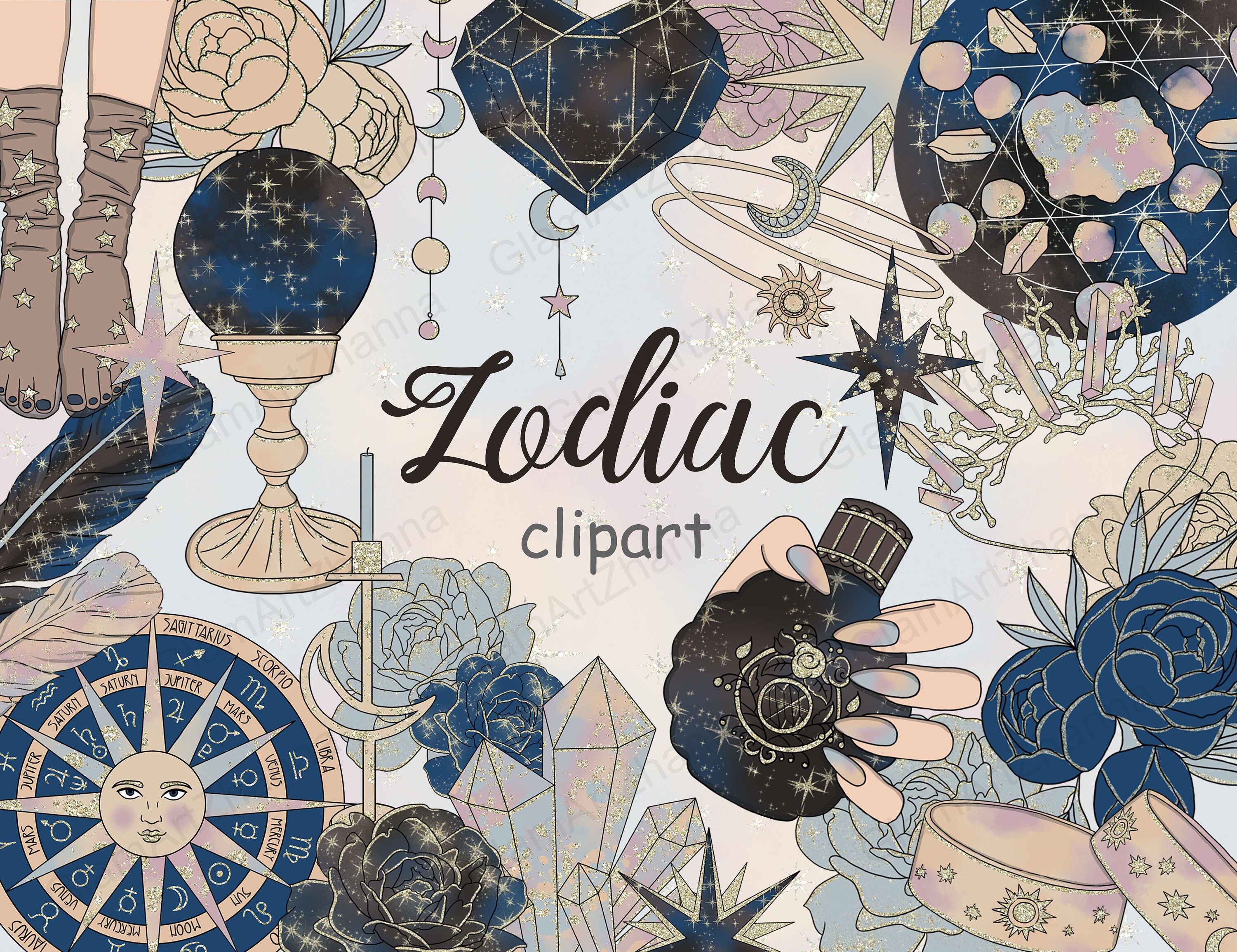 zodiac clipart, astrology clipart, magic clipart for ec planner stick…