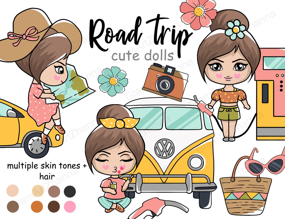 cute road trip cartoon
