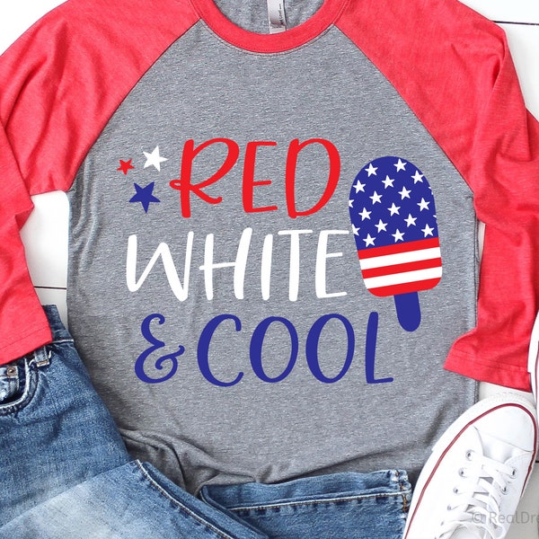 Red White and Cool Svg, 4th of July Svg, American Flag, USA Ice Cream Svg, July Fourth Shirt, Star Spangled Svg Files for Cricut, Png, Dxf