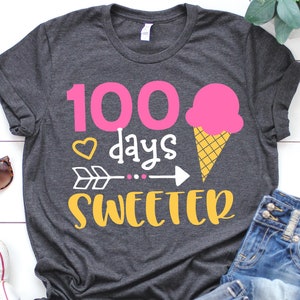 100 Days of School Svg, Girl 100th Day of School, 100 Days Sweeter, Ice Cream, Funny 100 Days Girl Shirt Svg Cut Files for Cricut, Png, Dxf