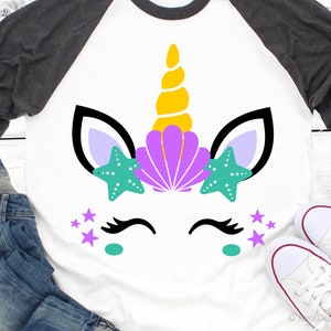 Mermaid Unicorn Svg, Unicorn Svg, Summer Svg, Mermaid Birthday Svg, Magical Unicorn Face Svg, Baby Girl Svg Cut Files for Cricut, Png, Dxf