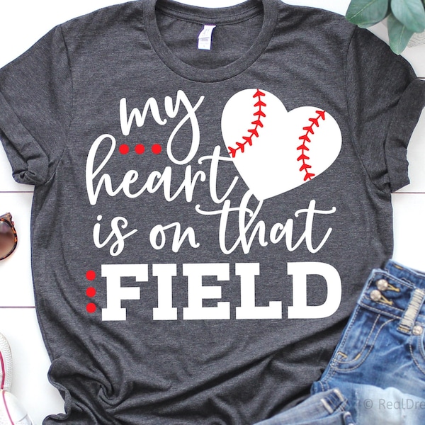 My Heart is on that Field Svg, Baseball Svg, Baseball Mom Svg, Game Day, Baseball Shirt Svg, Baseball Fan Svg Cut Files for Cricut, Png, Dxf