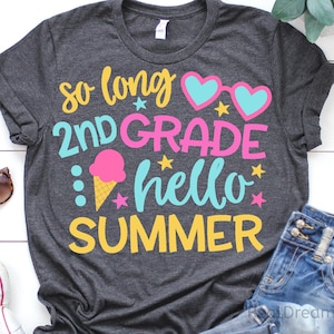 So Long 2e leerjaar Svg, Hallo zomer Svg, laatste schooldag, zomervakantie Svg, Straight Outta tweede leerjaar Svg-bestanden voor Cricut, Png, Dxf