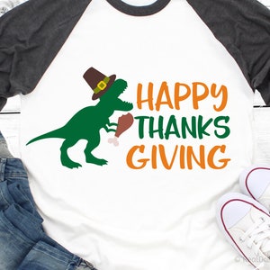 Thanksgiving T-Rex Svg, Happy Thanksgiving Svg, Fall Svg, Funny Boy Shirt Svg, Give Thanks, Turkey Svg Cut Files for Cricut, Png, Dxf