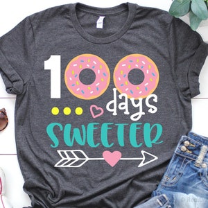Girl 100th Day of School Svg, 100 Days of School, 100 Days Smarter, 100 Days Sweeter Funny 100 Days Girl Shirt Svg File for Cricut, Png, Dxf