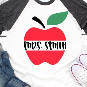 Teacher Monogram Svg, Apple Split Monogram Svg, School Teacher Svg, Funny Teacher Shirt, Back to School Svg Cut File for Cricut, Png, Dxf