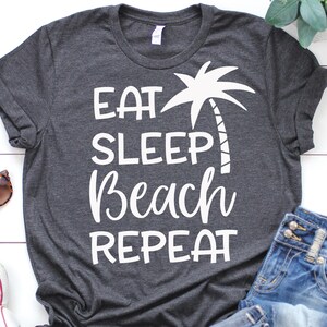 Manger dormir plage répétition Svg, mode vacances Svg, été Svg, plage Svg, vacances Svg, palmier Svg, chemise de vacances fichiers Svg pour Cricut, Png, Dxf