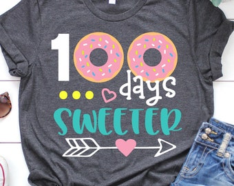 Girl 100th Day of School Svg, 100 Days of School, 100 Days Smarter, 100 Days Sweeter Funny 100 Days Girl Shirt Svg File for Cricut, Png, Dxf