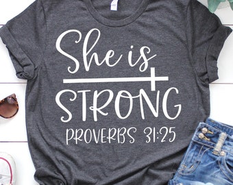 She is Strong Svg, Christian Svg, Bible Quote Svg, Scripture Svg, Blessed Svg, Proverbs, Jesus Verse Svg Cut Files for Cricut, Png, Dxf
