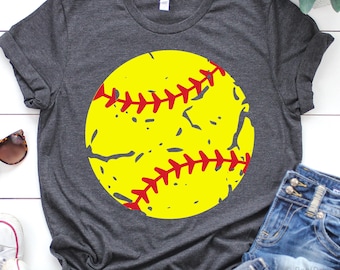 Softball Ball Svg, Softball Svg, Distressed Svg, Softball Mom Shirt Svg, Grunge Svg, Softball Ball Svg Files for Cricut & Silhouette, Png