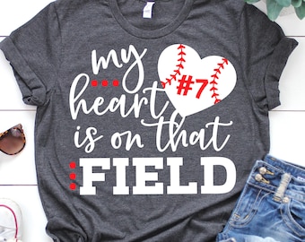 My Heart is on that Field Svg, Baseball Svg, Personalized, Baseball Mom Svg, Baseball Shirt Svg, Baseball Fan Svg Files for Cricut, Png, Dxf
