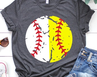 Split Half Baseball Softball Ball Svg, Grunge Baseball Svg, Distressed Baseball, Baseball Mom Shirt, Softball Svg File for Cricut, Png, Dxf