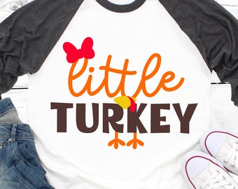 Girl Thanksgiving Svg, Girl Turkey Svg, Little Turkey Svg, Cute Thanksgiving Girl Shirt Svg, Turkey with Bow Svg Files for Cricut, Png, Dxf