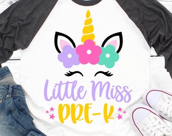 Little Miss Pre-K Svg, Pre-K Svg, Girl Pre-K Svg, Back to School Svg, Unicorn Svg, First Day of School Svg, Cut File for Cricut, Png, Dxf