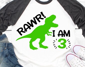 Three Rex Svg, jongen derde verjaardag Svg, dinosaurus Svg, T-Rex Svg, verjaardag Dude Svg, babyjongen 3 verjaardag Shirt Svg-bestanden voor Cricut, png, dxf