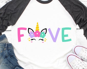 Vijfde verjaardag Svg, 5e verjaardag, Unicorn Svg, verjaardag Unicorn Svg, verjaardagsfeestje baby meisje, verjaardag Shirt Svg-bestand voor Cricut, png, dxf