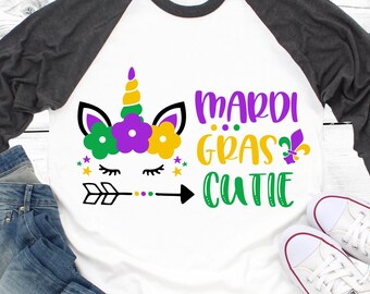 Girl Mardi Gras Svg, Mardi Gras Cutie Svg, Baby Girl Svg, Kids Svg, Mardi Gras Queen Shirt, Cute Unicorn Svg Files for Cricut, Png, Dxf