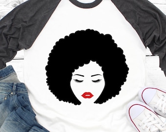 African Woman Head Svg, Afro Hair Svg, Afro Puff Svg, African American Svg, Black Woman Svg, Woman Shirt Svg Cut Files for Cricut, Png, Dxf