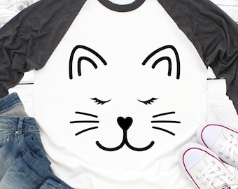 Cat Face Svg Cat Whiskers Svg Kitty Svg Cat Lashes Svg Cat Svg Kitty Lashes Svg Cat Shirt Svg for Cricut & Silhouette Heat Transfer Png File