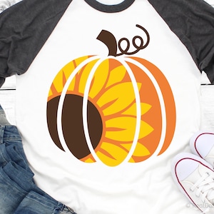 Sunflower Pumpkin Svg, Funny Fall Svg, Pumpkin Patch Svg, Pumpkin Spice Shirt Svg, Girl Autumn October Svg Cut Files for Cricut, Png, Dxf