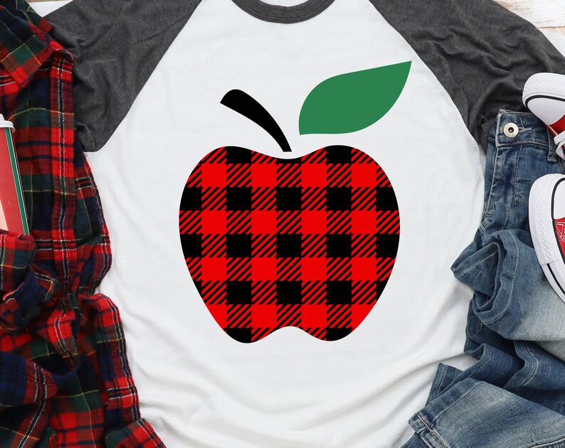 Buffalo Plaid Apple Svg, Teacher Svg, School Teacher Gift Svg, Appreciation Design, Kids Funny Svg Cut Files for Cricut, Png, Dxf image 1