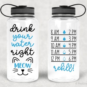 Drink je water rechts Meow Svg Water Tracker Svg training Svg Fitness Svg grappig waterfles Svg voor Cricut kat gezicht Svg voor silhouet Png