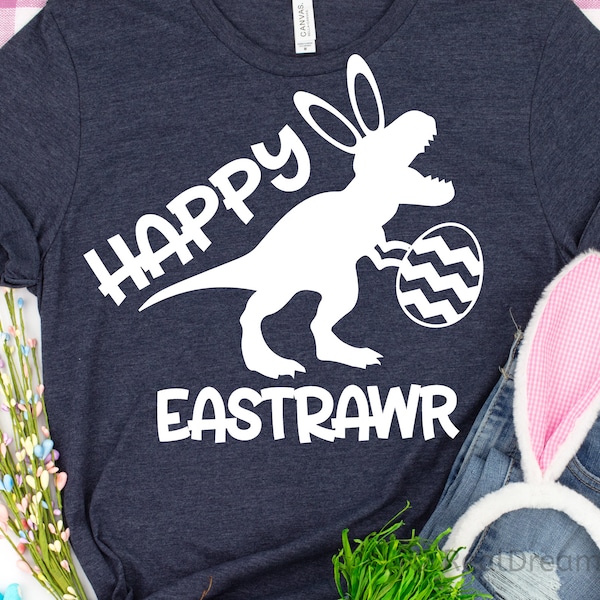 Easter T-Rex Svg, Bunny Saurus Svg, Funny Svg, Boy Easter Svg, Happy Eastrawr Svg, Kids Easter Shirt Svg Cut Files for Cricut, Png, Dxf
