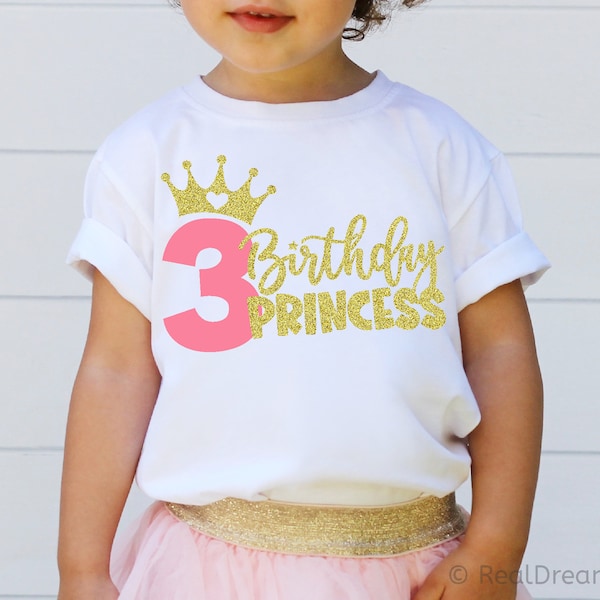 Third Birthday Princess Svg, 3rd Birthday Svg, Princess Svg, Baby Girl Birthday Party, Crown Svg, Birthday Shirt Svg Cut Files for Cricut