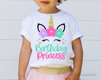 Unicorn Birthday Princess SVG: Girls Party Shirt File