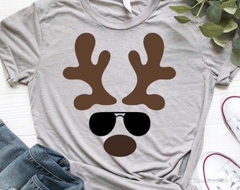 Junge, Rentier, Junge, Hirsch, Monogramm, Junge, Sonnenbrille, niedliche Kinder Svg, Weihnachtshemd Svg-Datei für Cricut, Png, Dxf