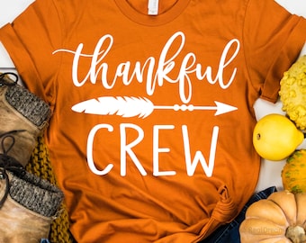 Thankful Crew Svg, Thanksgiving Svg, Family Thanksgiving Shirt Svg, Grateful Blessed, Pumpkin, Turkey Day Svg File for Cricut, Png, Dxf