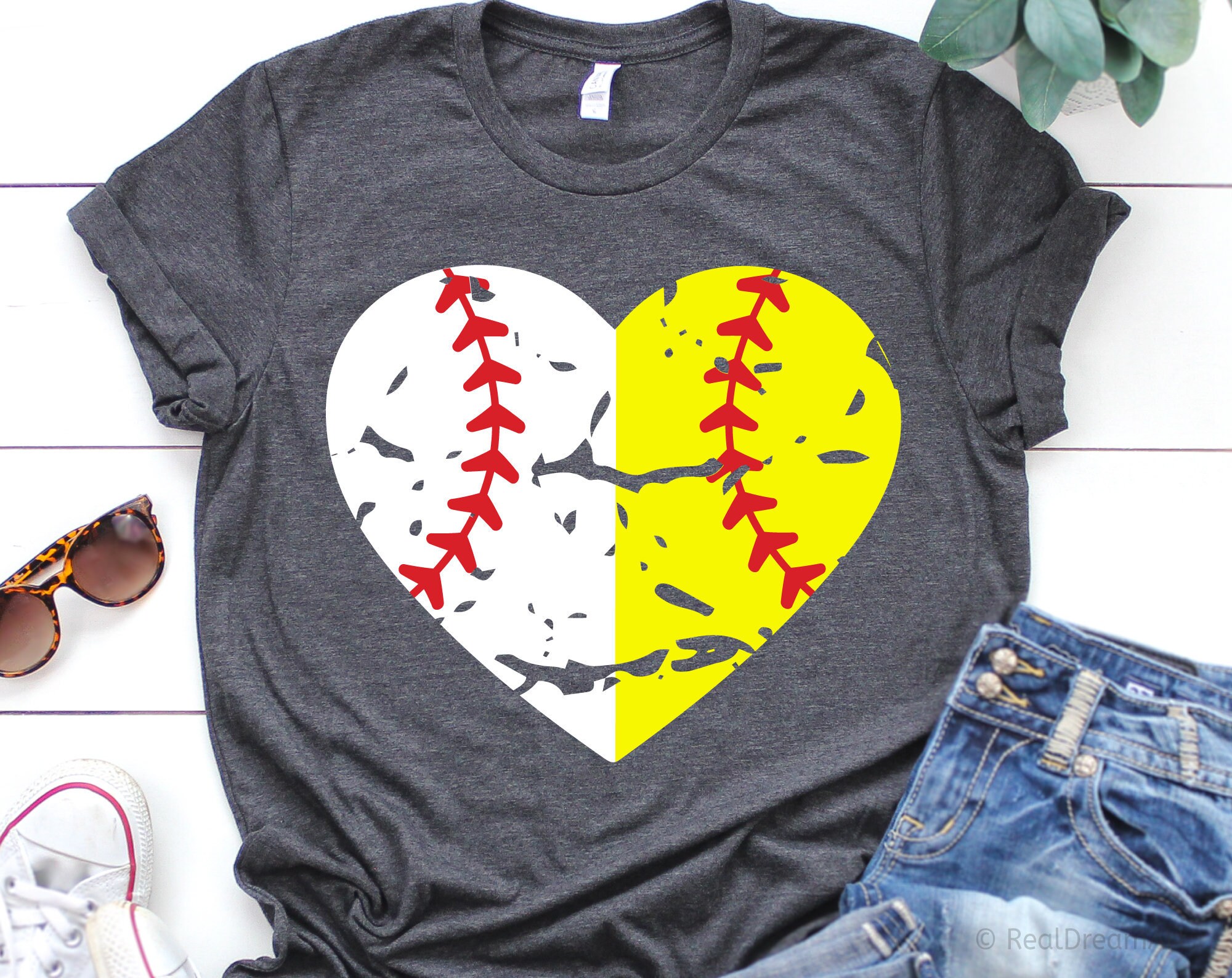 Split Half Baseball Softball Heart Svg, Grunge Baseball Ball