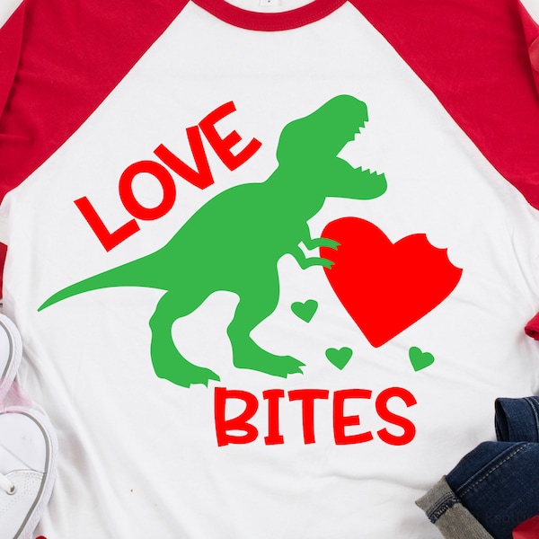 Boy Valentines Svg, Dinosaur Svg, Love Bites Svg, T-Rex Svg, Funny Kids Valentines Day Shirt Svg Cut Files for Cricut, Png, Dxf