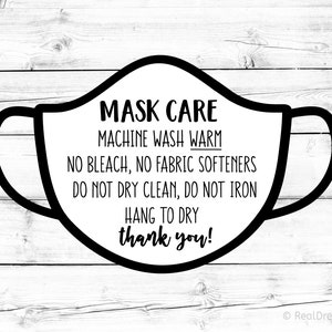 Masque Care Instructions Svg, Masque masque masque instructions carte Svg, Masque Lavage Instructions Svg, Care Card Svg Cut Files pour Cricut, Png, Dxf