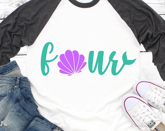 Mermaid Fourth Birthday Svg Seashell Four Svg 4th Birthday Baby Girl Svg Girl Shirt Svg for Cricut Mermaid Birthday Svg for Silhouette Png