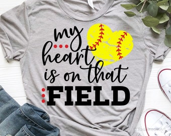 My Heart is on that Field Svg, Softball Svg, Softball Mom Svg, Game Day, Softball Shirt Svg, Softball Fan Svg Cut Files for Cricut, Png, Dxf