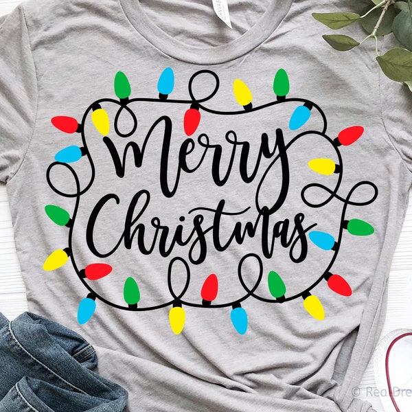 Merry Christmas Svg, Christmas Lights Svg, Kids Svg, Funny Christmas Shirt, School Teacher, Merry & Bright Svg Cut File for Cricut, Png, Dxf