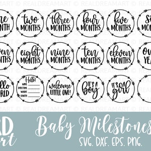Ensemble Svg d'étapes importantes pour bébé, Svg d'étapes mensuelles, Svg mois bébé, Svg nouveau-né, Svg un an, Svg bébé, Svg pour Cricut, Png, Dxf