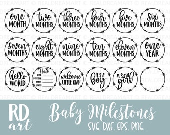 Baby Milestones Svg Bundle, Monthly Milestones Svg, Baby Months Svg, Newborn Svg, One Year Svg, Baby Svg, Svg for Cricut, Png, Dxf